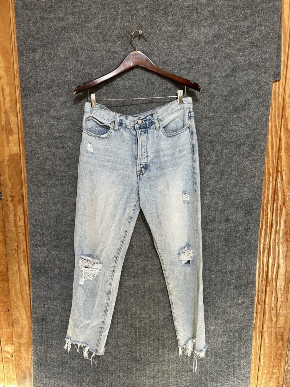 Pistola Jeans Womens 30 Light Wash Blue Distressed Straight Raw Hem Denim